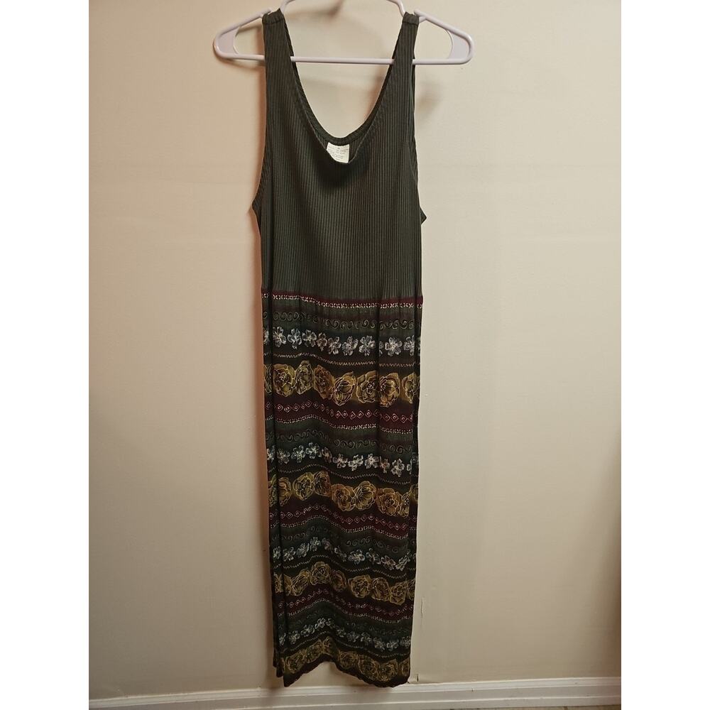 Green Knit Boho Maxi Dress With Tribal Floral Design Size 16